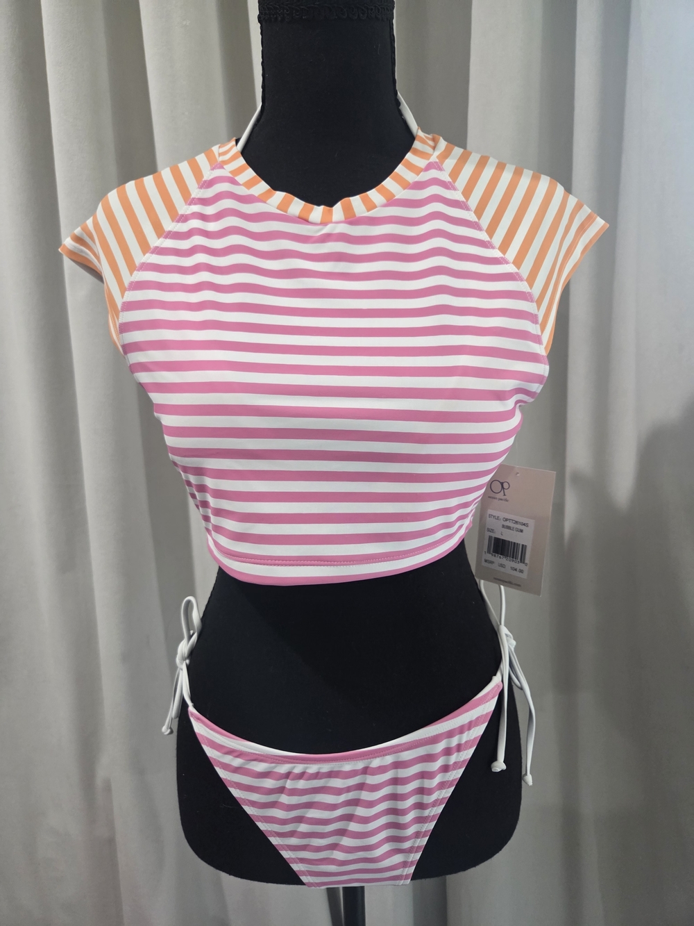 OP Pink & Orange Striped Short Sleeve Bikini Set